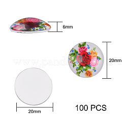 100 Stück blumenbedruckte Glascabochons&nbsp;sgGGLA-SZ0001-19
