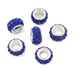 Polymer Clay Strass europäischen großen Lochperlen mit versilberten Messingkernen&nbsp;FPDL-R002-03