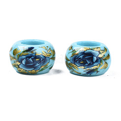 Perles rondelles acryliques opaques imprimées de fleurs&nbsp;SACR-S305-27-E01