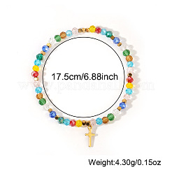 Braccialetti elasticizzati da donna con perline rotonde sfaccettate in pietra naturale e vetro&nbsp;KR8721-6