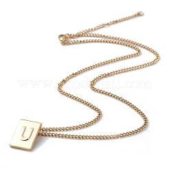 Collar con colgante rectangular de letra inicial de acero inoxidable para hombres y mujeres&nbsp;LS-NJEW-E090-01G-21
