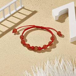 Натуральный сердолик (окрашенный и нагретый) круглый плетеный браслет из бусин BJEW-JB09183