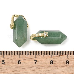 天然グリーンアベンチュリンのダブルターミナルペンダント  真鍮のパヴェクリアキュービックジルコニアスター付きファセットカット弾丸チャーム  18KGP本金メッキ  カドミウムフリー＆鉛フリー  ラックめっき  長持ちメッキ  21~22x12~13x8.5~9mm  穴：0.8~1.5x6.5mm&nbsp;GG-CBA4154-07G-03