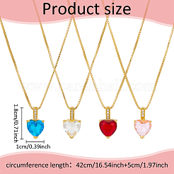 4 collier pendentif cœur en zircone cubique bicolore avec chaînes en laiton doré&nbsp;NJEW-AN0001-78