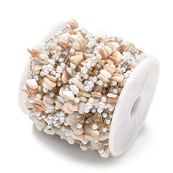 Chaînes artisanales en coquillage naturel et imitation perles ABS&nbsp;CHS-F025-13G-04