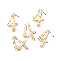 女性のための925つのスターリングシルバーピン付き真鍮数字スタッドピアス  NUM。4  21x15mm  ピン：0.7mm&nbsp;EJEW-A077-01D