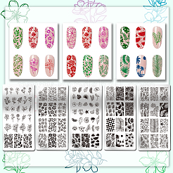 ステンレス鋼の DIY ネイルアート テンプレート  テンプレートツール  長方形  植物  12x6cm  5枚/セット&nbsp;MRMJ-WH0098-011