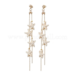 Серьги-гвоздики с подвесками из синтетической бирюзы в форме морской звезды EJEW-TA00763