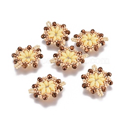 MIYUKI＆TOHO手作り日本のシードビーズリンク  織機模様  花  ライトカーキ  24~25.6x19~19.2x3.2~3.6mm  穴：1.5~1.6mm&nbsp;SEED-E004-H11