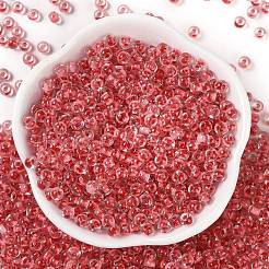 内側が透明な色のガラスシードビーズ  丸い穴  ラウンド  ライトコーラル  4x3mm  穴：1.4mm  約142個/10g&nbsp;X1-SEED-A032-04J