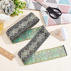 エスニックスタイルのポリエステルコード  刺繍  レースリボン  花柄  グリーン  2インチ（50mm）  約7.66ヤード（7m）/連&nbsp;OCOR-WH0075-23