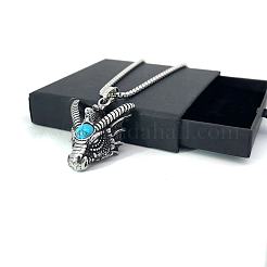 Мужские ожерелья с подвеской в виде головы дракона из нержавеющей стали с синтетической бирюзой LG7997