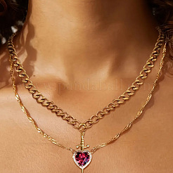 2 collier double couche avec pendentif en strass siam clair en alliage de zinc et épée et cœur pour femme&nbsp;FS-WG484C5-01