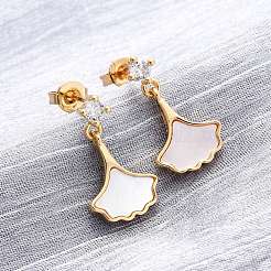 Серьги-гвоздики из листовой латуни с микропаве из кубических цирконий&nbsp;KK-D363-14G