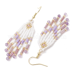 Плетеные бусины и серьги-кисточки из натуральных драгоценных камней&nbsp;EJEW-MZ00154