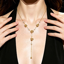 Collares con colgante de flor en forma de Y de acero inoxidable 304 con circonitas cúbicas transparentes para mujer.&nbsp;WGDABD2-01