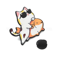 Spille da bavero in lega con stampa di un gatto alla moda con occhiali da sole che cavalca un pesce&nbsp;AL-CBA4F48-03B