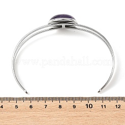 Brazaletes planos redondos de acero inoxidable 304 con piedras mixtas naturales para mujer.&nbsp;BJEW-JB14352-02