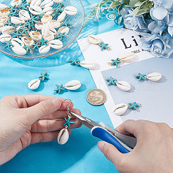 40 шт. подвески в виде морской звезды из натуральной ракушки каури и синтетической бирюзы двух цветов&nbsp;PALLOY-HY00105