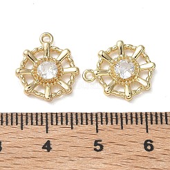 Pendentifs circulaires en laiton sertis de micro-pavés de zircone cubique transparente&nbsp;KK-C259-04G