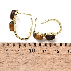 Boucles d'oreilles puces en œil de tigre naturel en forme de cœur pour la Saint-Valentin&nbsp;EJEW-T053-01G-11
