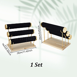 3-уровневые подставки для демонстрации браслетов из бархатного металла с Т-образной планкой AJEW-WH0816-129G-B