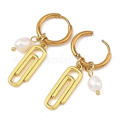 Boucles d'oreilles créoles en laiton avec perles de culture d'eau douce naturelles&nbsp;EJEW-JE07384