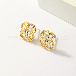Модные повседневные серьги-гвоздики с латунным паве из прозрачного кубического циркония в виде цветка FV1607