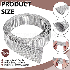 304ステンレススチールワイヤー編みストラップ  フラット  ステンレス鋼色  30x1mm&nbsp;STAS-WH0044-114D