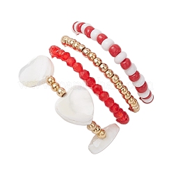 Прозрачные стеклянные бусины с латунными бусинами и натуральными бусинами из ракушек трохид/трохус и стеклянными бусинами в кольцах RJEW-TA00188