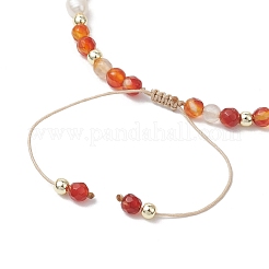 Pulseras trenzadas de cuentas de cornalina redondas naturales para mujer&nbsp;BJEW-JB11658-01