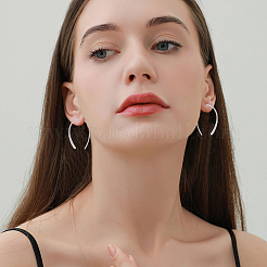 1 пара простых овальных серег-подвесок из стерлингового серебра с родиевым покрытием для женщин&nbsp;EJEW-BBC0001-36