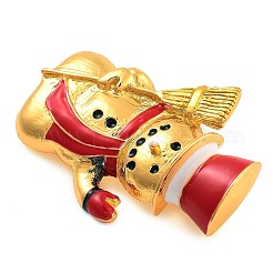 クリスマステーマの合金エナメルブローチ  バックパック服用  雪だるま  ゴールドカラー  43x31mm&nbsp;JEWB-S022-05B-G