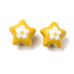手作りの陶器ビーズ  花とスター  手描き  ファミーユは磁器バラ  きいろ  15.5~16x16~16.5x13~13.5mm  穴：2mm&nbsp;PR-C001-01I