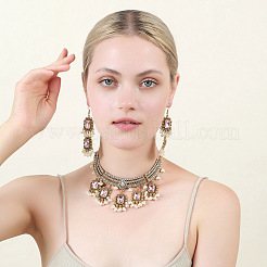 Прямоугольный сплав стекла колье и серьги комплекты для женщин FS-WG507E8-04