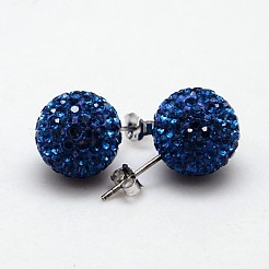 スターリングシルバーオーストリアクリスタルラインストーンイヤースタッド925個  耳ナッツ  ラウンド  243_カプリブルー  12mm  ピン：0.8mm&nbsp;SWARJ-D470-243
