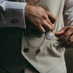 Карманные часы из сплава с плоским круглым корпусом в форме дракона и латунной цепочкой&nbsp;AJEW-PH0007-67B