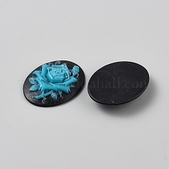 樹脂カボション  花とオーバル  ブラック  38.5x29x7.5mm&nbsp;CRES-WH0018-02E