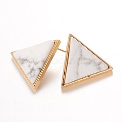 トライアングルブラスナチュラル＆シンセティックミックスストーンスタッドピアス  23x26.5x3.5mm  ピン：0.8mm&nbsp;EJEW-O072-01
