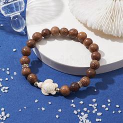 Женские эластичные браслеты из синтетической бирюзы и венге черепахового цвета&nbsp;BJEW-JB10106-04