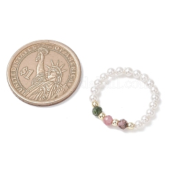 Регулируемые кольца на палец из натурального турмалина с жемчужными бусинами для женщин&nbsp;RJEW-JR00991