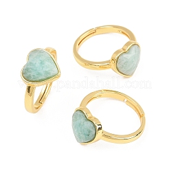 Anelli da dito in amazzonite naturale con componenti in ottone&nbsp;G-H353-03G-03