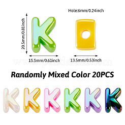 UVメッキ不透明アクリルヨーロピアンビーズ20個  大穴ビーズ  ミックスカラー  文字k  20.5x15.5x13.5mm  穴：6mm&nbsp;OACR-TADJ0001-16K