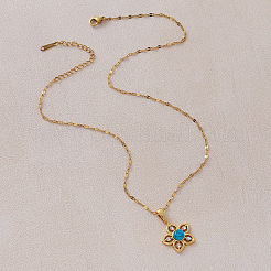 Vintage-Halskette mit Blumenanhänger aus Edelstahl 304 und synthetischem Türkis mit KristallStrassen für Damen&nbsp;LS-RQ4537