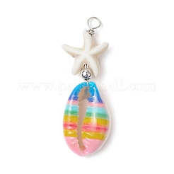 Perline sintetiche di turchese a forma di stella marina e pendenti avvolti in filo di rame con conchiglia di ciprea stampata&nbsp;PALLOY-JF03953-02