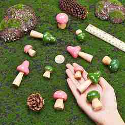 4 набор 2-х цветных мини-грибных деревянных украшений&nbsp;AJEW-CP0005-44