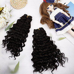 高温ファイバーロングヌードルパーマカーリーヘアスタイルドールウィッグヘア  DIYの女の子のためのbjdメイキングアクセサリー  ブラック  250x100x43mm&nbsp;DIY-WH0683-06D