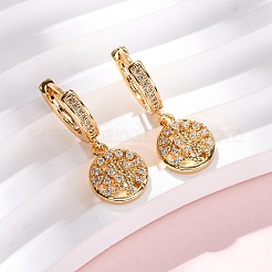 Плоские круглые серьги-кольца с микропаве из латуни и прозрачными кубическими циркониями EJEW-F384-10G