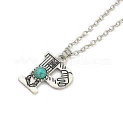 Lettera a~z lega placcata argento antico con collane con pendente in turchese sintetico&nbsp;NJEW-G080-01P