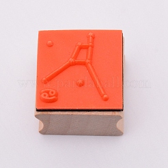 木の切手  ゴム入り  {12}の星座のある正方形  蟹座  30x30x24mm&nbsp;DIY-WH0175-46D